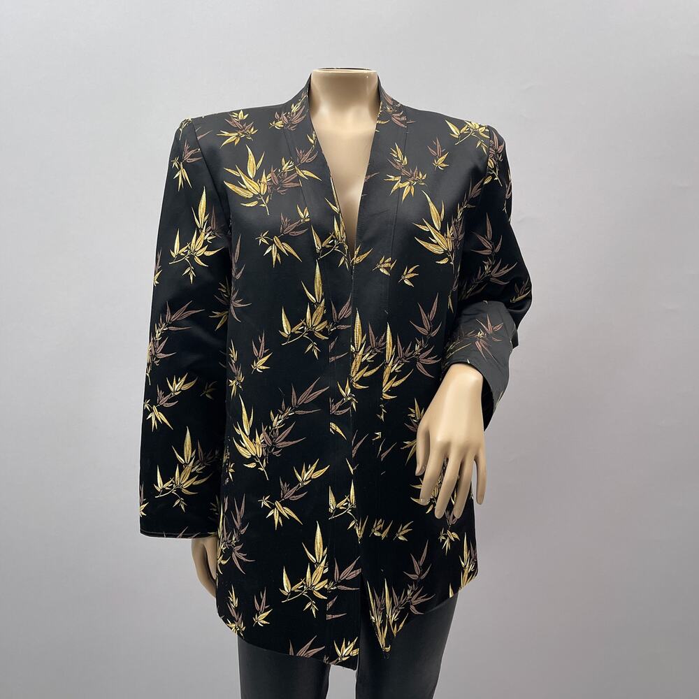 Da-Rue of California Vtg Blazer Women 10 Black Satin Asian Inspired Open Career